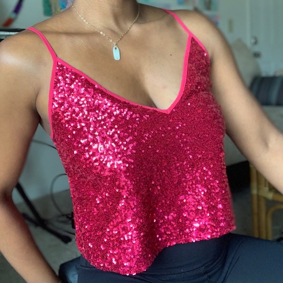 ❌SOLD❌/ Express X Olivia Culpo Sequin Top Sz S - Picture 2 of 14